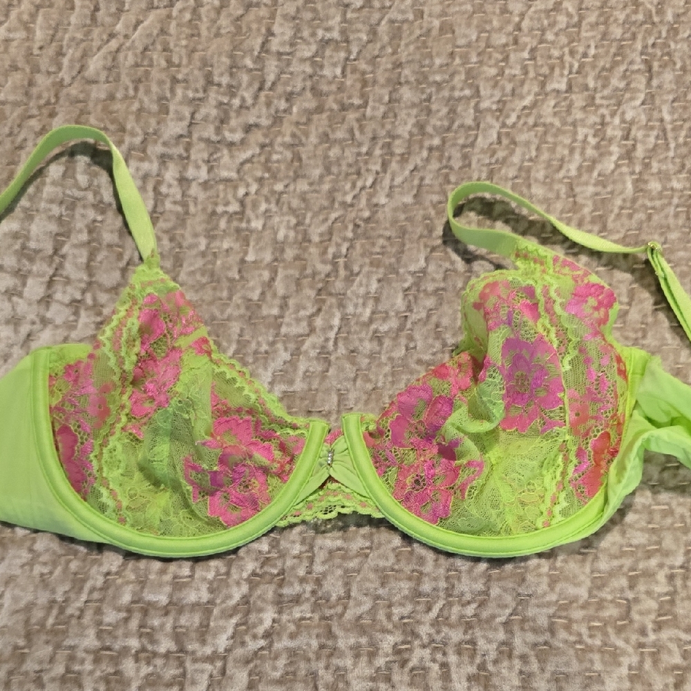 Lace Underwire Bra in Neon Green and Pink